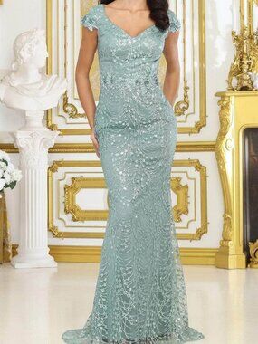 NWT May Queen MQ2062 Illusion Glitter Mother of the Bride Dress Sage size 12